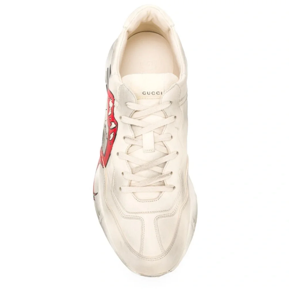 Gucci Rhyton Distressed Mouth Sneakers - White and Red Size 37.5
